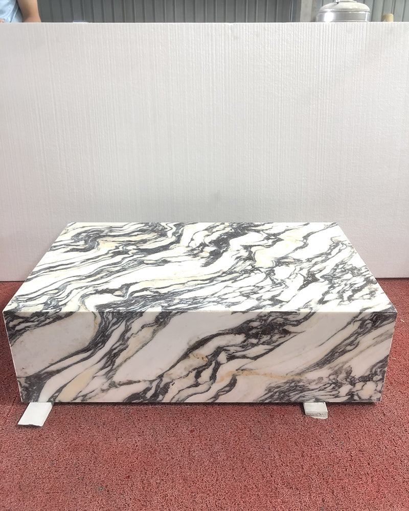 Calacatta Viola Marble Rectangle Plinth Coffee Table | Ready to ship