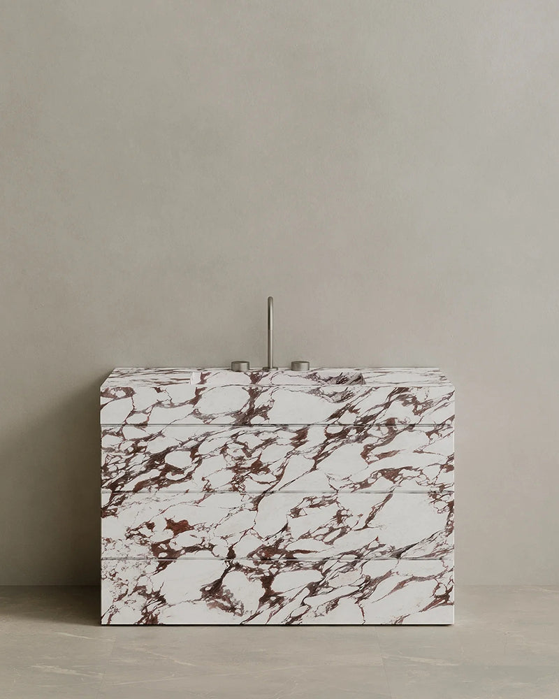 Natural Marble Bathroom Vanity with Drawer | Single Sink Vanity Cabinet | 125 × 49.8 × 83.5 cm