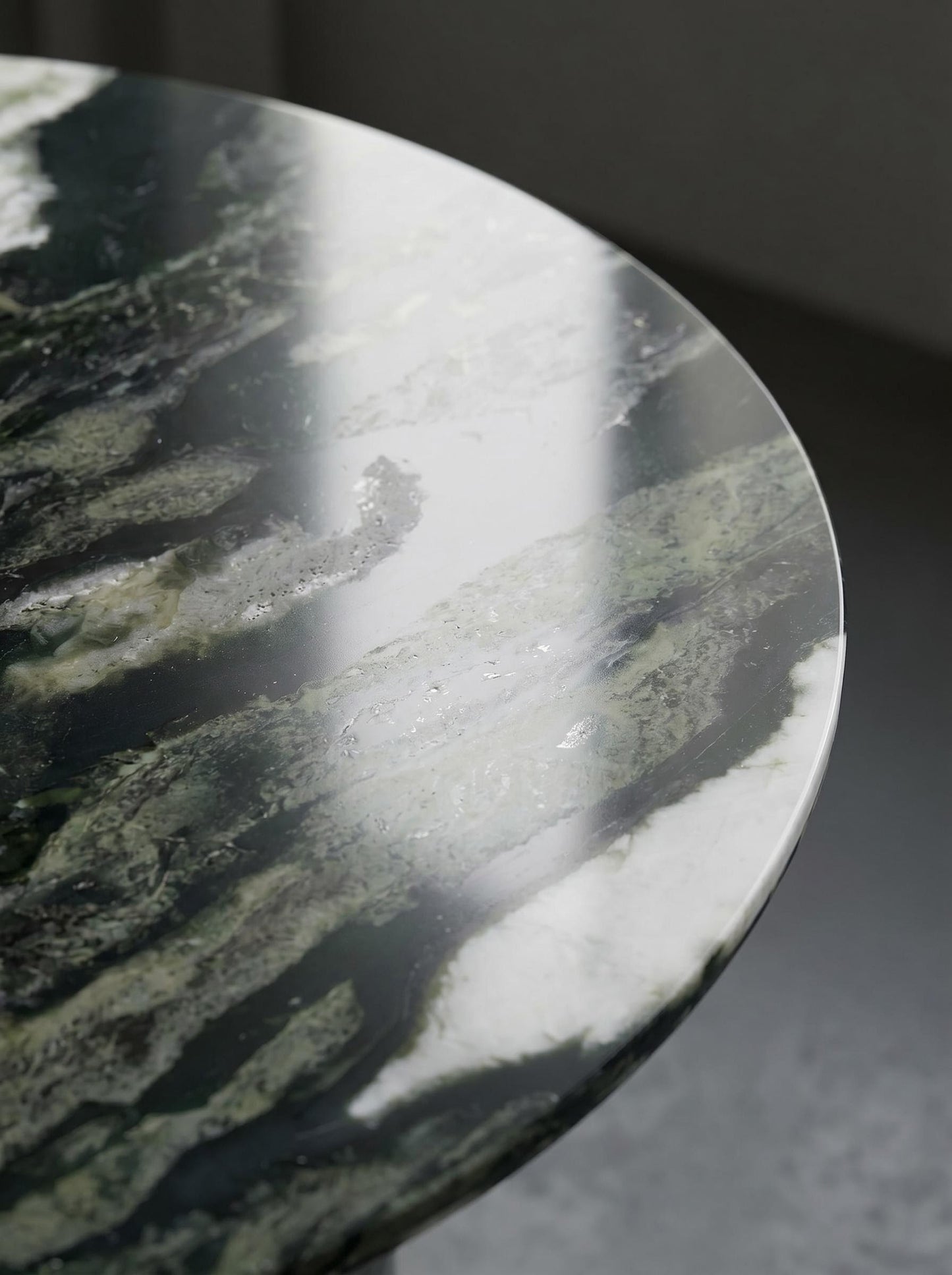 Luxury Green Forest Marble Oval Dining Table with Sculptural D-Shaped Pedestal Base