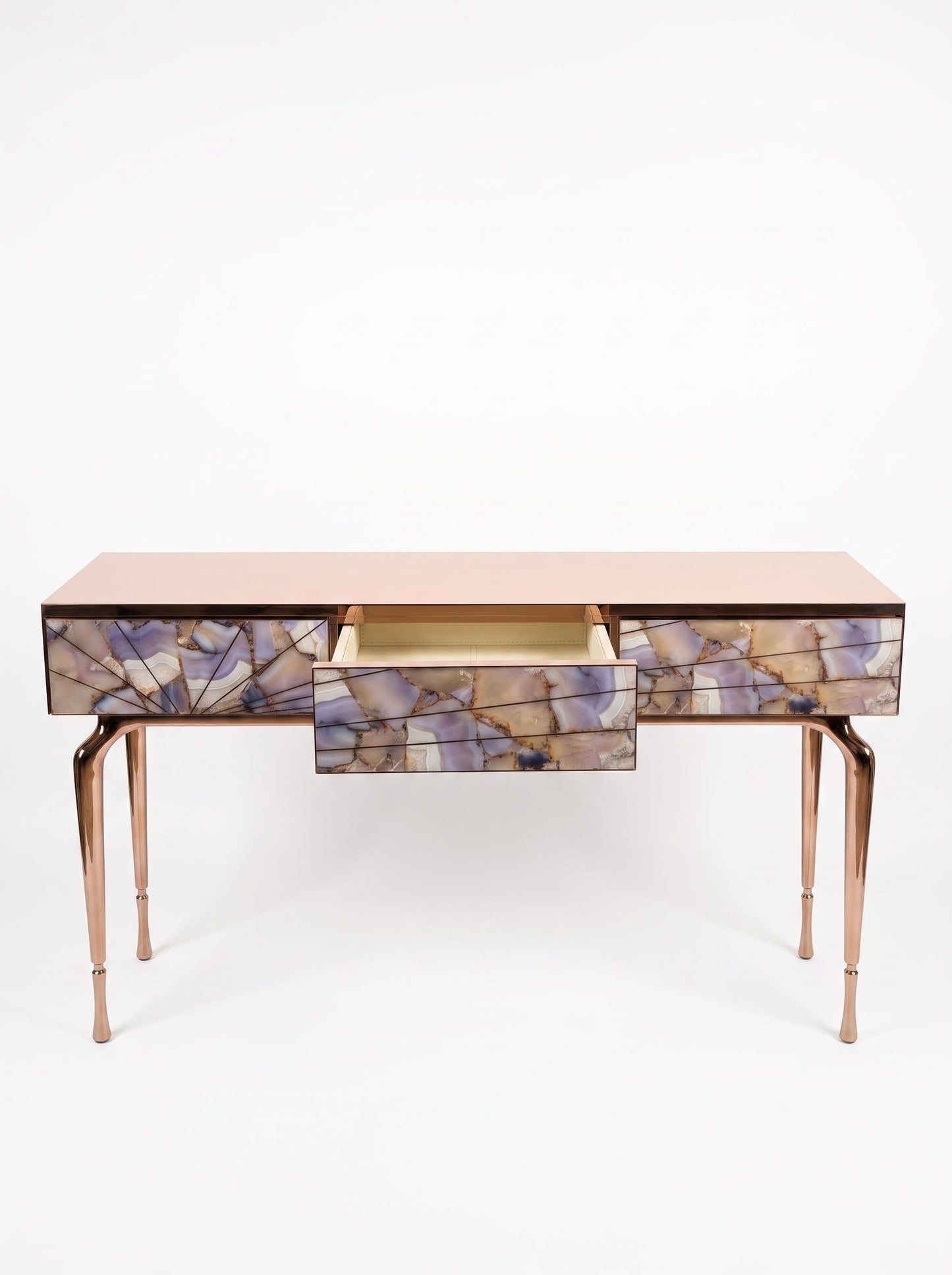 Luxury Stone Inlay Console Table with Three Drawers | Custom Natural Stone Entryway Table