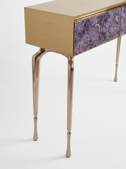Luxury Stone Inlay Console Table with Three Drawers | Custom Natural Stone Entryway Table