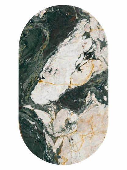 Sculptural Les Quatre Saisons Natural Marble Oval Dining Table with Architectural D Base