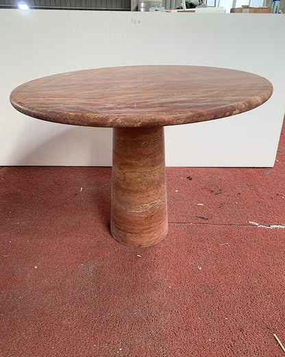 Red Travertine Round Conical Base Dining Table