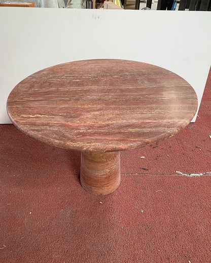 Red Travertine Round Conical Base Dining Table