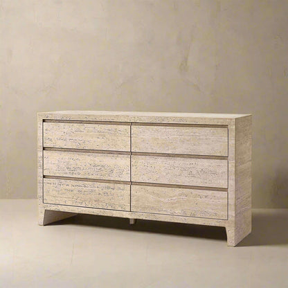 Travertine Entryway Cabinet  |Travertine Sideboard | 6-Drawer Dresser |Storage Cabinet