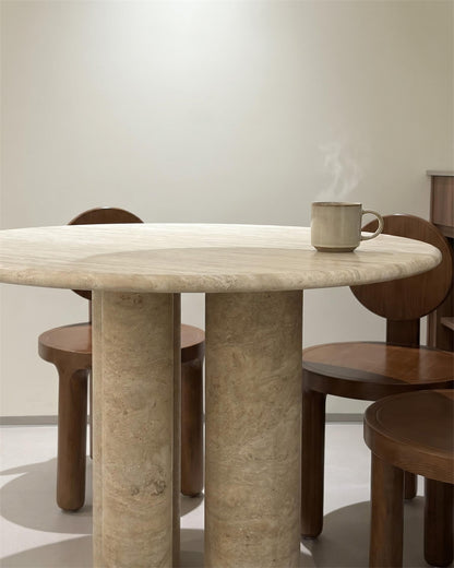 Natural Marble Beige Travertine Dining Table - Block Base