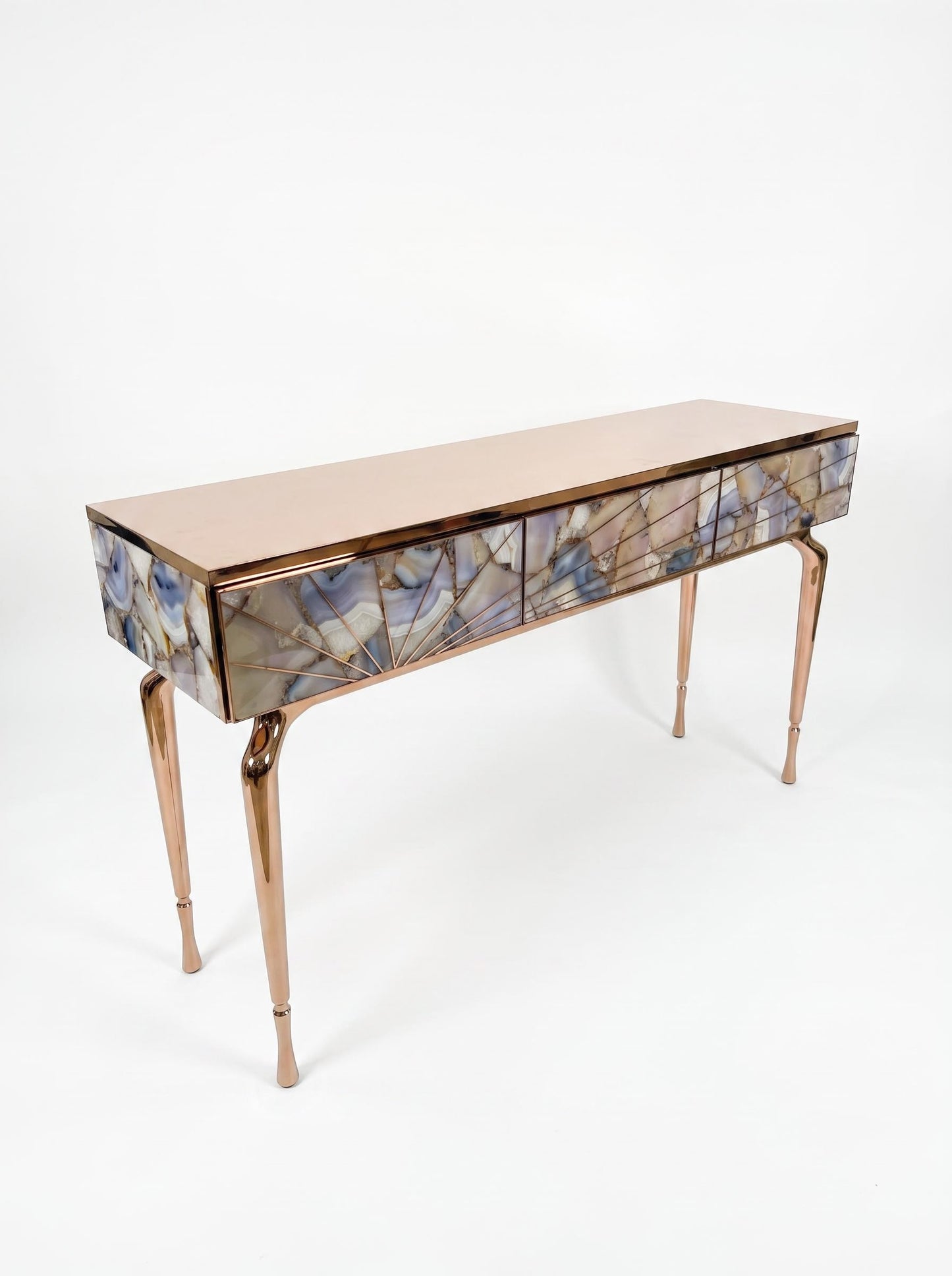 Luxury Stone Inlay Console Table with Three Drawers | Custom Natural Stone Entryway Table
