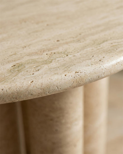 Natural Marble Beige Travertine Dining Table - Block Base