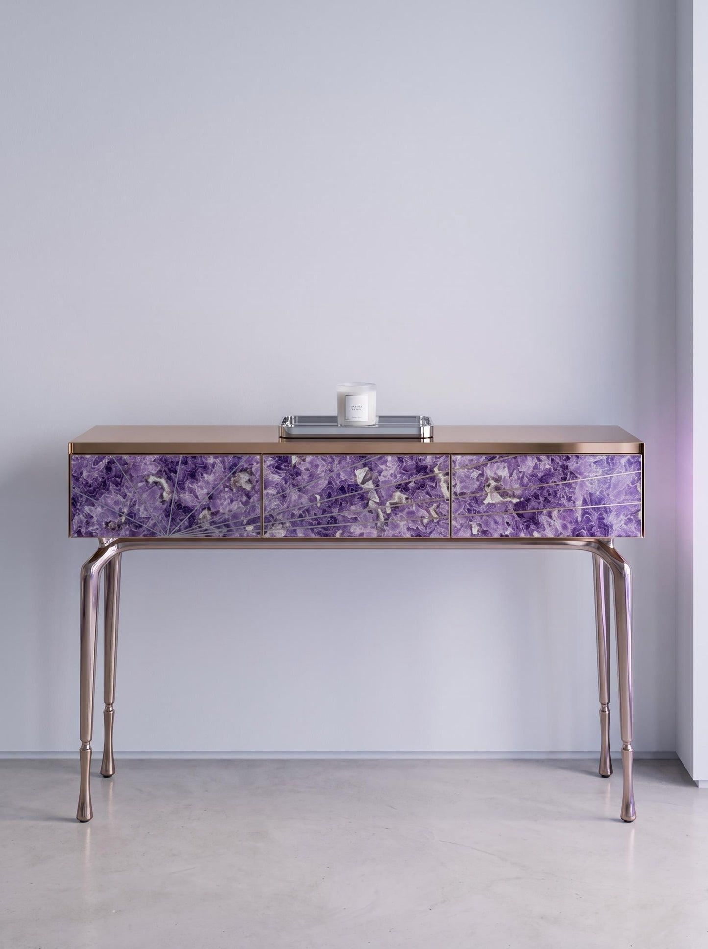 Luxury Stone Inlay Console Table with Three Drawers | Custom Natural Stone Entryway Table