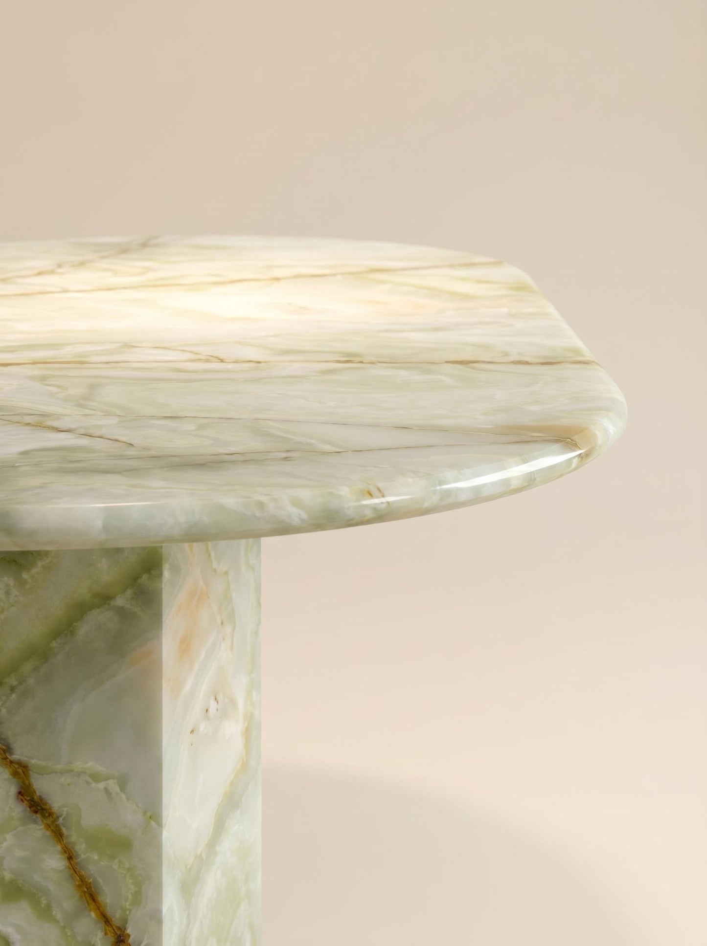 Luxury Green Onyx Oval Dining Table with Sculptural Hexagonal Base