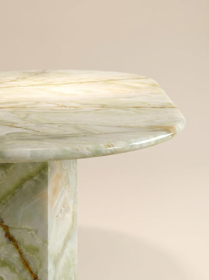 Luxury Green Onyx Oval Dining Table with Sculptural Hexagonal Base