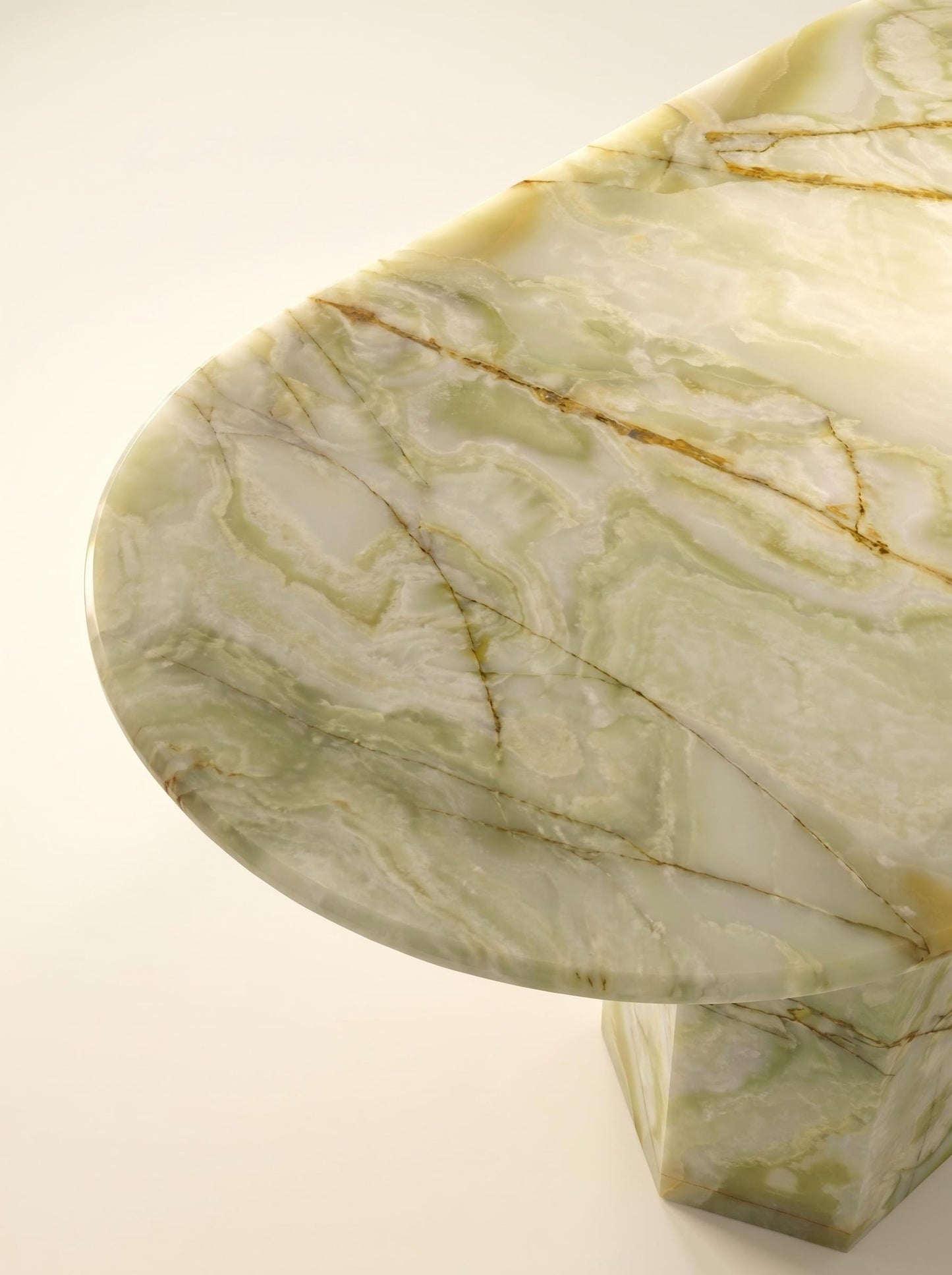 Luxury Green Onyx Oval Dining Table with Sculptural Hexagonal Base