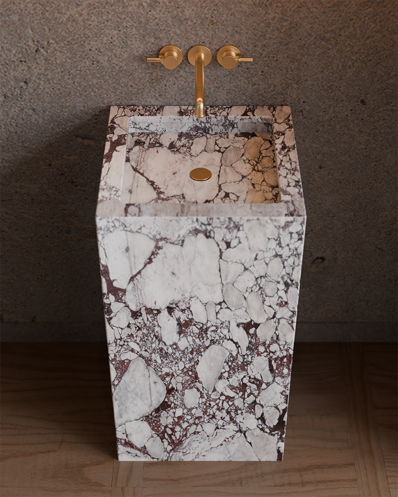 Calacatta Viola Marble Freestanding Pedestal Sink | Luxury Bathroom Basin | 40 × 40 × 86 cm