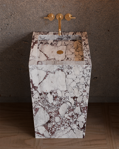 Calacatta Viola Marble Freestanding Pedestal Sink | Luxury Bathroom Basin | 40 × 40 × 86 cm