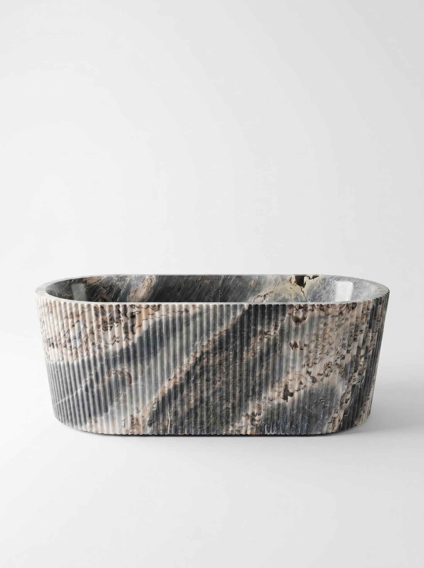 Luxury Ocean Storm Marble Freestanding Bathtub with Sculptural Petal Edge | Natural Stone Bath