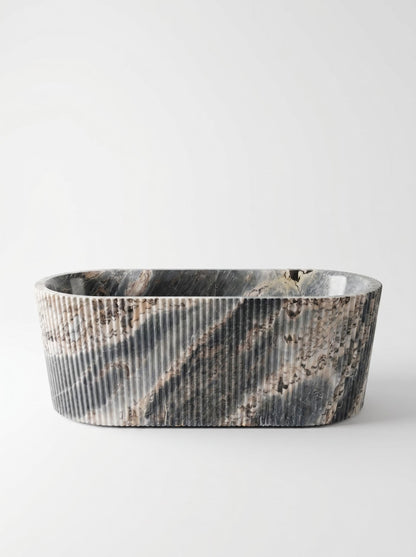 Luxury Ocean Storm Marble Freestanding Bathtub with Sculptural Petal Edge | Natural Stone Bath
