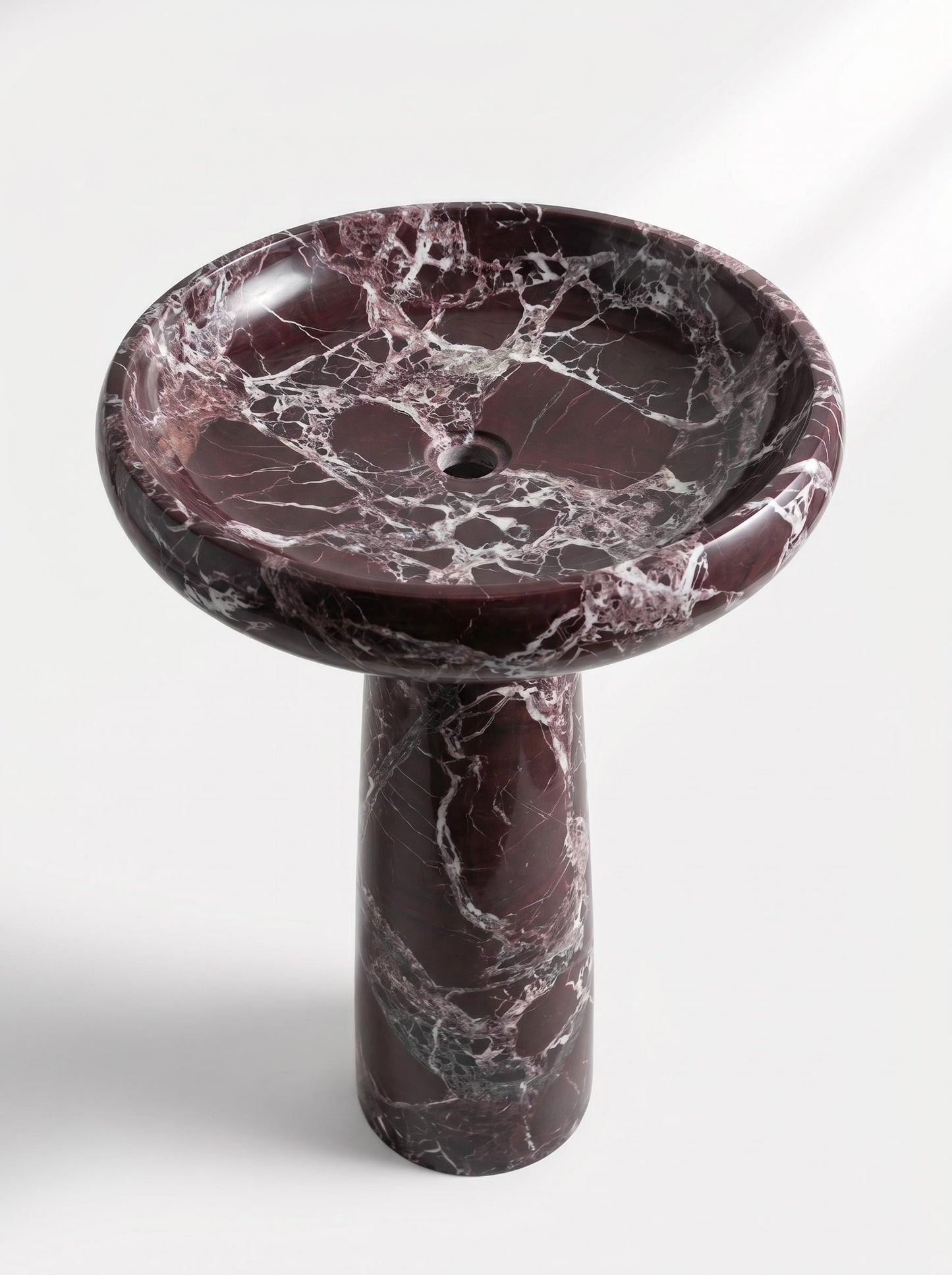 Luxury Rosso Levanto Marble Freestanding Integrated Sink | Round Basin with Sculptural Pedestal