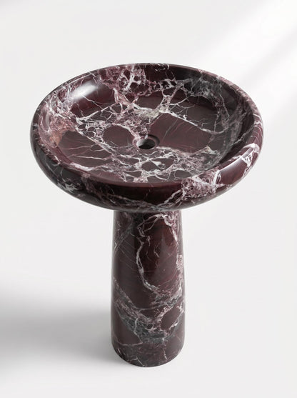 Luxury Rosso Levanto Marble Freestanding Integrated Sink | Round Basin with Sculptural Pedestal