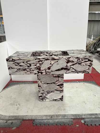 Natural Marble Pedestal Vanity with Single Sink