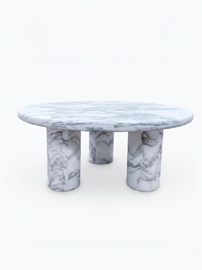 Natural Marble Round Coffee Table - Cylinder Base
