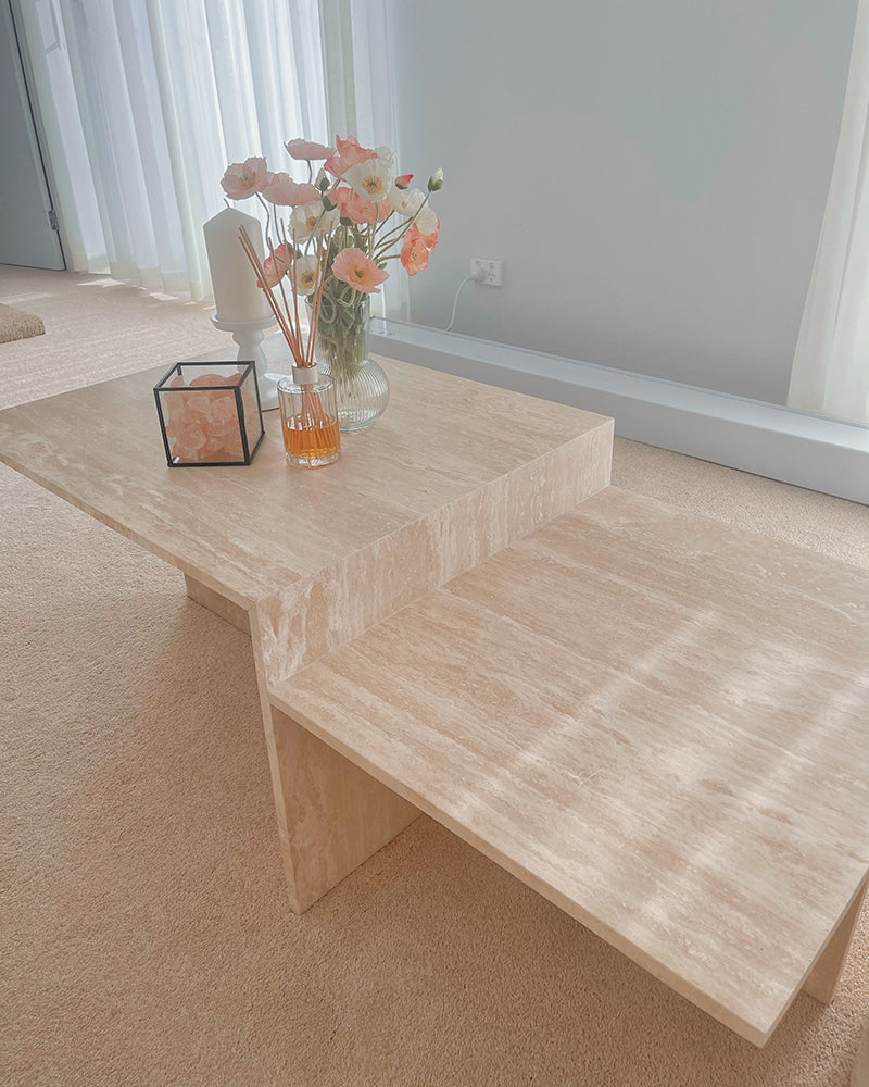 Natural Beige Travertine Asymmetrical Coffee Table
