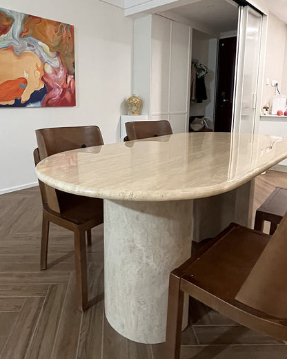 Natural Beige Travertine Crescent Dining Table