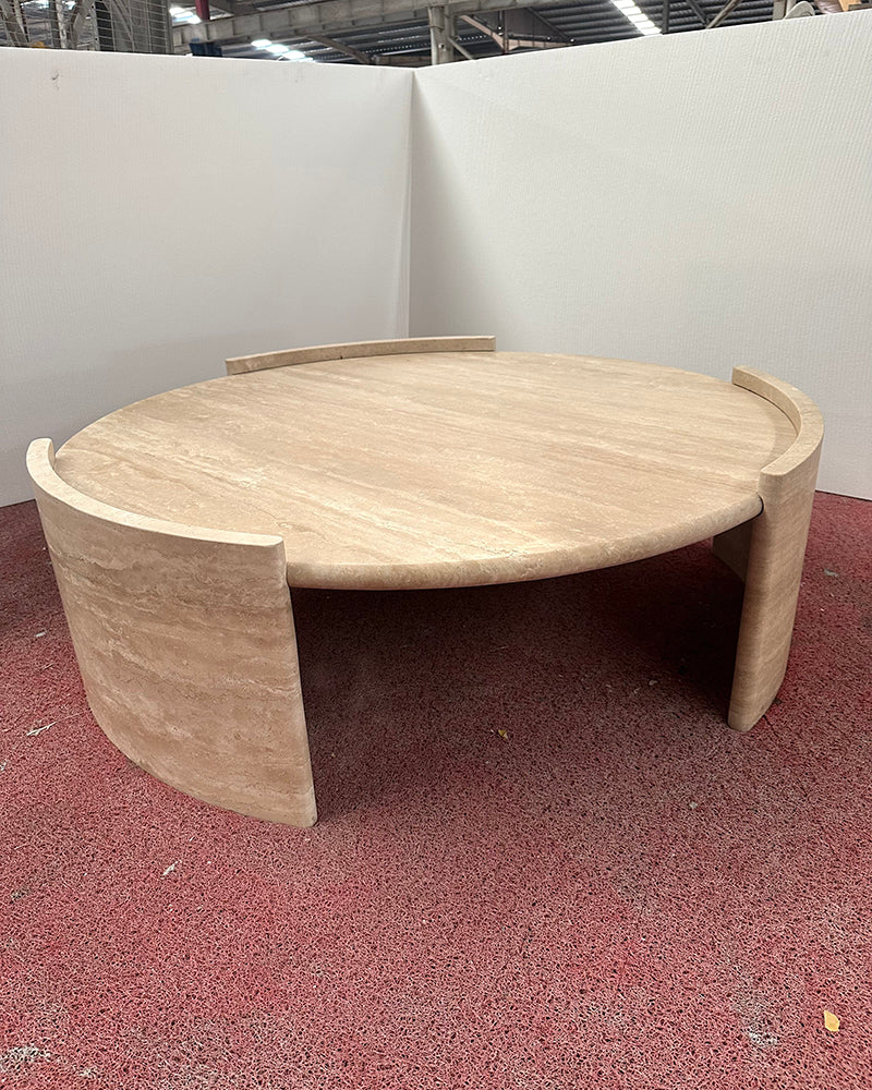 Natural Beige Travertine Cycle Round Coffee Table
