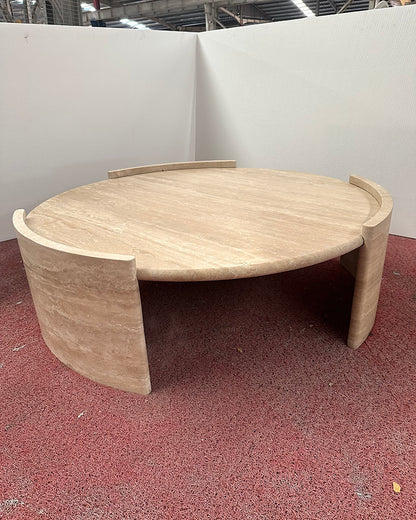Natural Beige Travertine Cycle Round Coffee Table