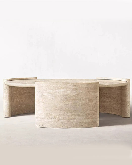 Natural Beige Travertine Cycle Round Coffee Table
