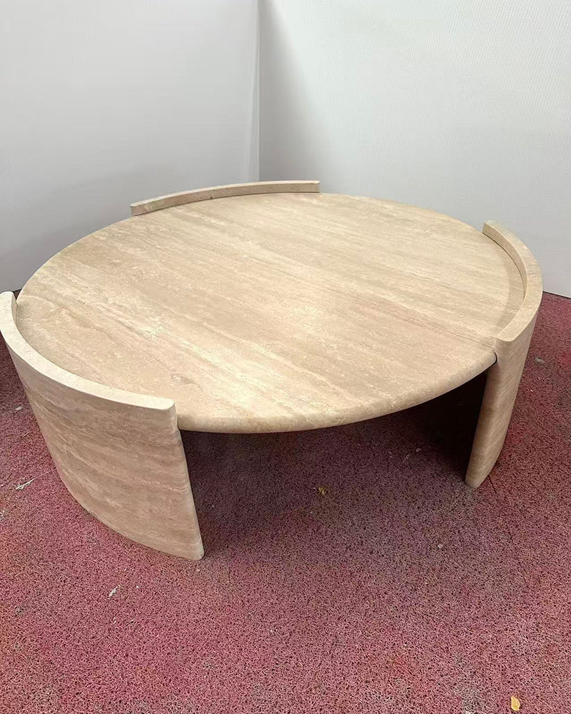 Natural Beige Travertine Cycle Round Coffee Table