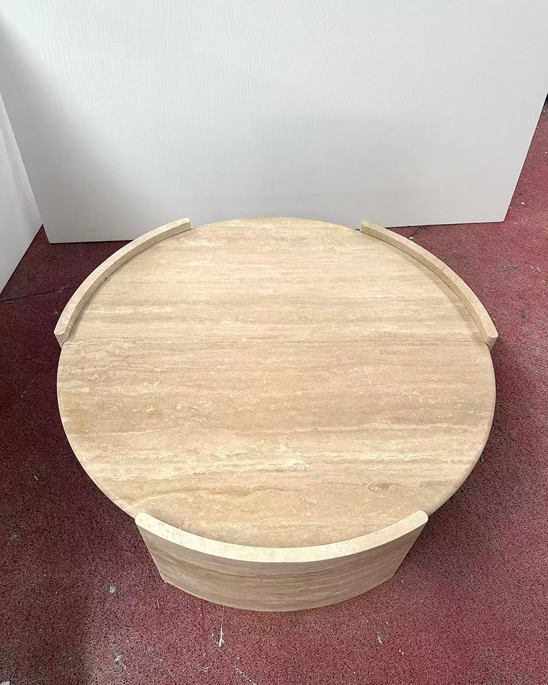 Natural Beige Travertine Cycle Round Coffee Table