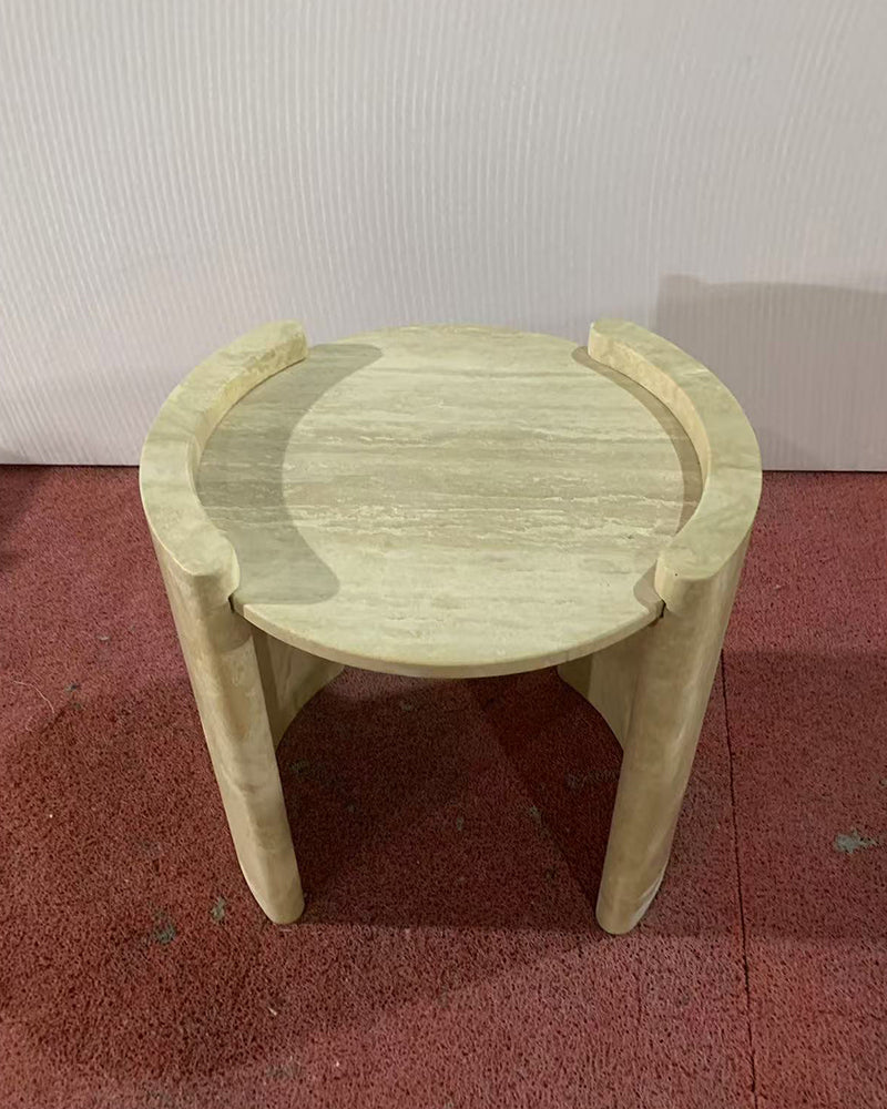 Natural Beige Travertine Cycle Side Table