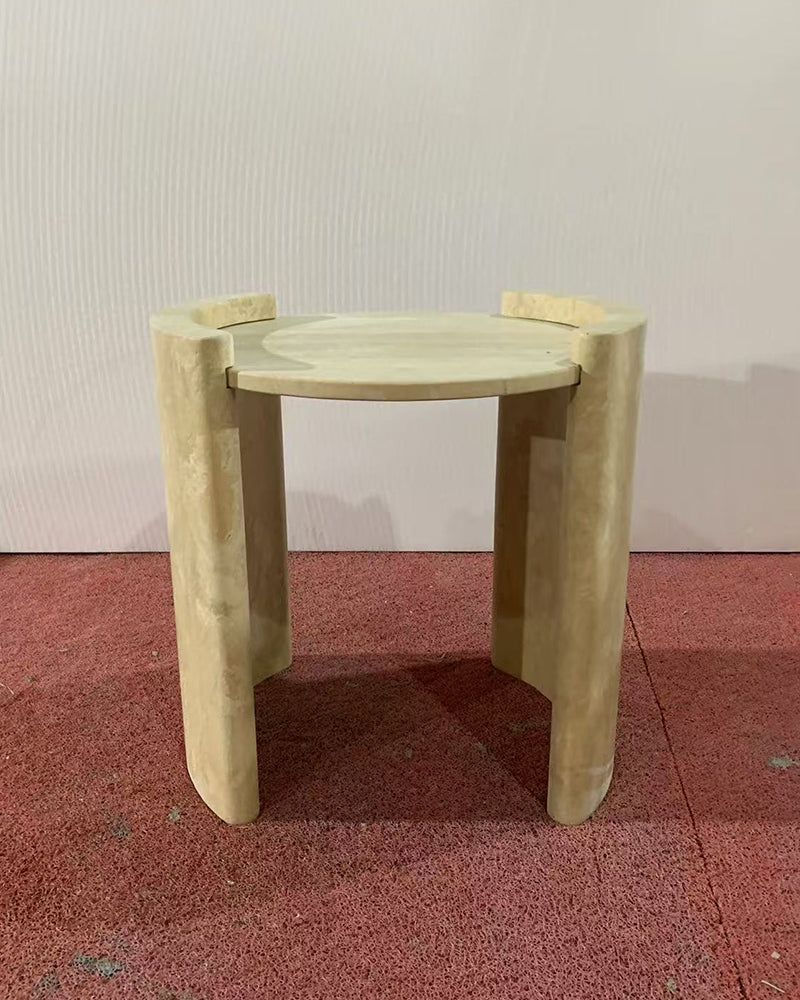 Natural Beige Travertine Cycle Side Table