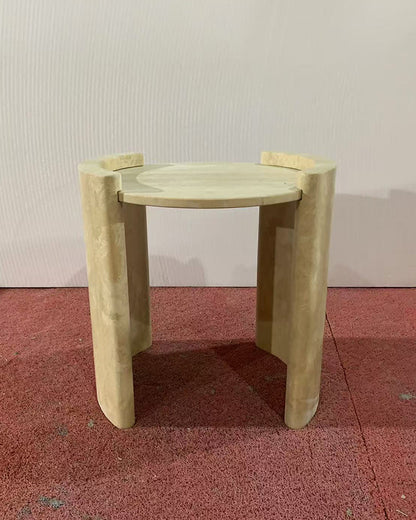 Natural Beige Travertine Cycle Side Table