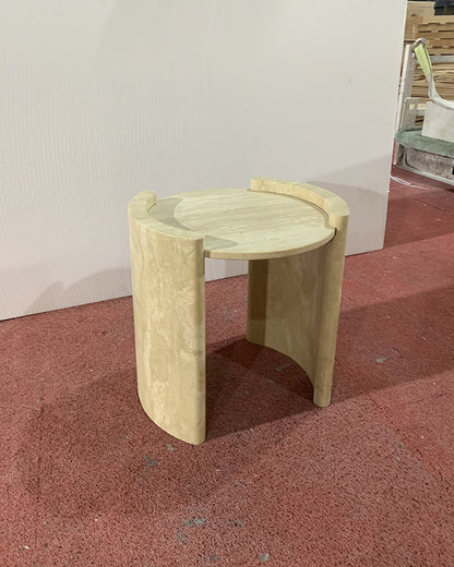 Natural Beige Travertine Cycle Side Table