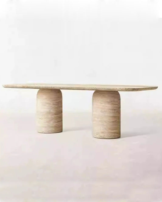 Natural Beige Travertine Double-Cylindrical Base Dining Table