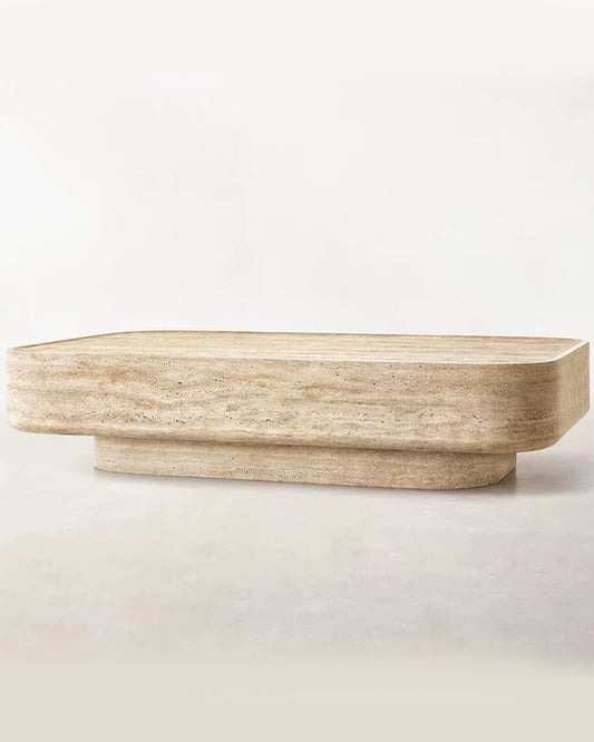 Natural Beige Travertine Marble Carved Coffee Table
