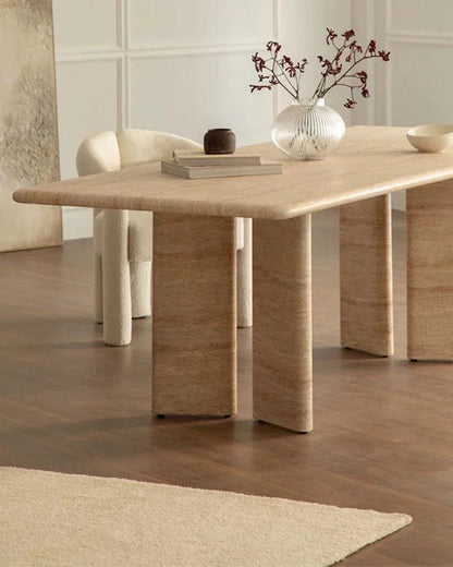 Natural Beige Travertine Rectangle Dining Table