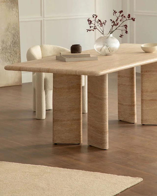 Natural Beige Travertine Rectangle Dining Table