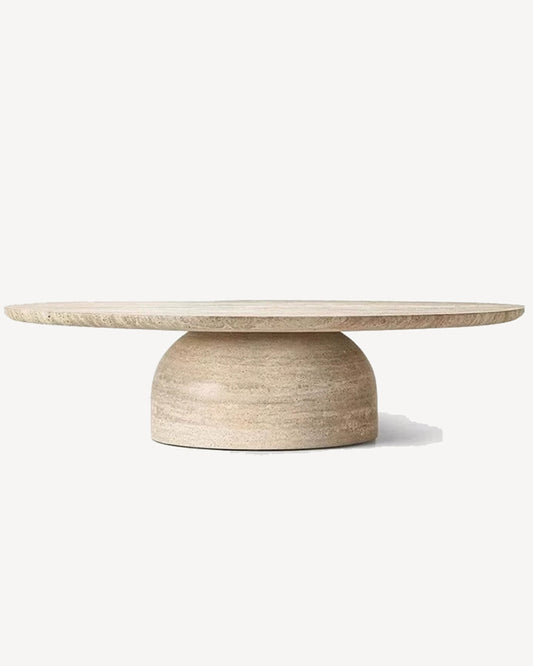 Natural Beige Travertine Semicircle Base Coffee Table