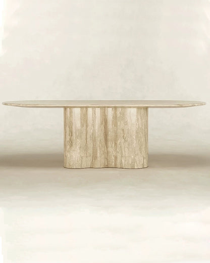 Natural Beige Travertine Wave Base Dining Table