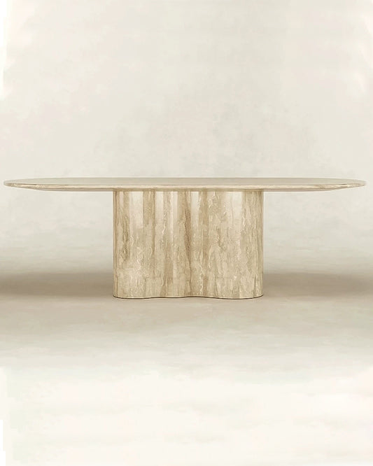 Natural Beige Travertine Wave Base Dining Table