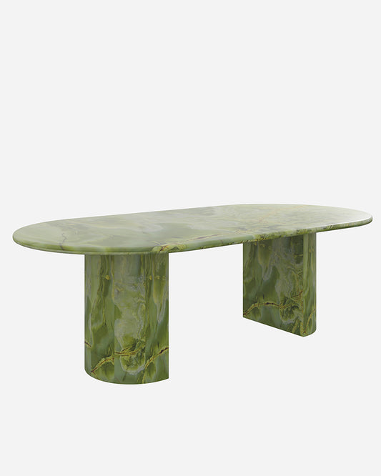 Natural Green onyx Dining Table - Semi-cyl Base