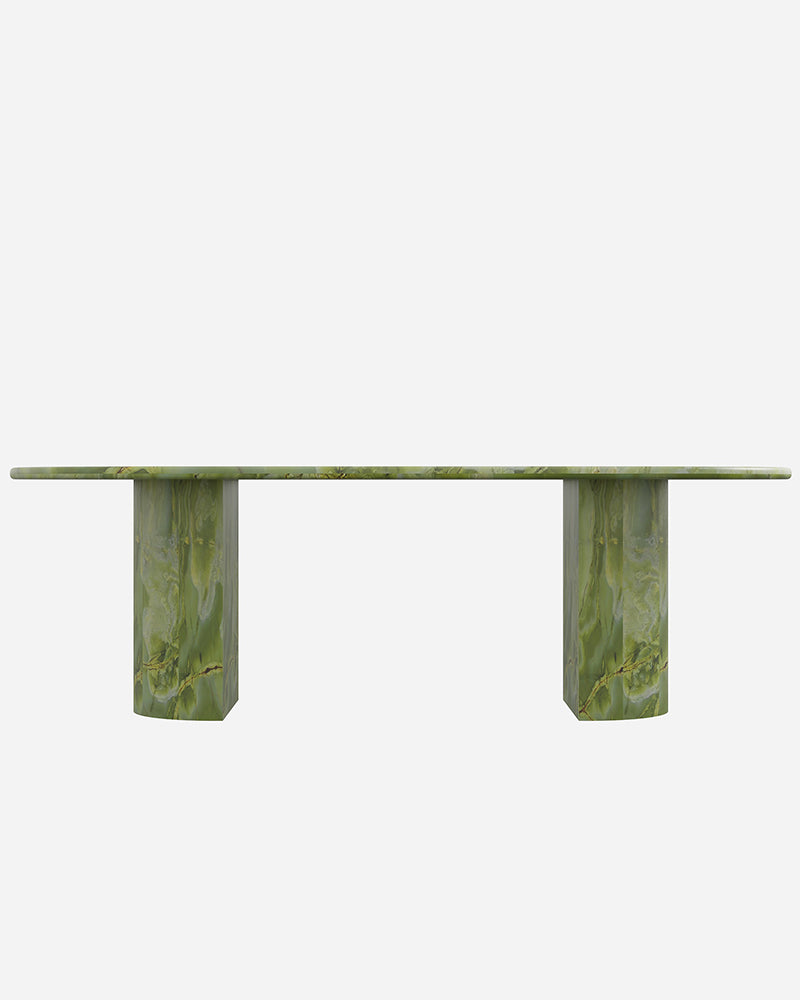 Natural Green onyx Dining Table - Semi-cyl Base