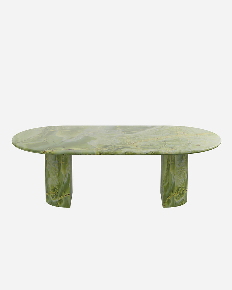 Natural Green onyx Dining Table - Semi-cyl Base