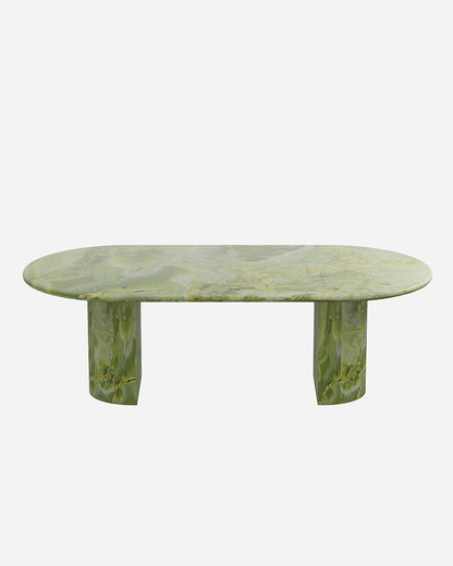Natural Green onyx Dining Table - Semi-cyl Base