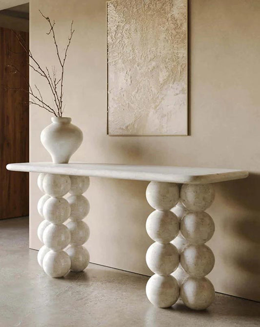 Natural Limestone Pearl Shape Base Console Table