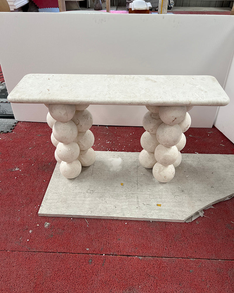 Natural Limestone Pearl Shape Base Console Table
