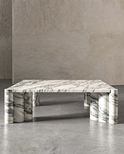 Natural Marble Arabescato Square Coffee Table - Block Base
