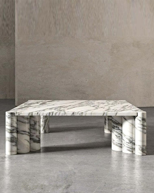 Natural Marble Arabescato Square Coffee Table - Block Base